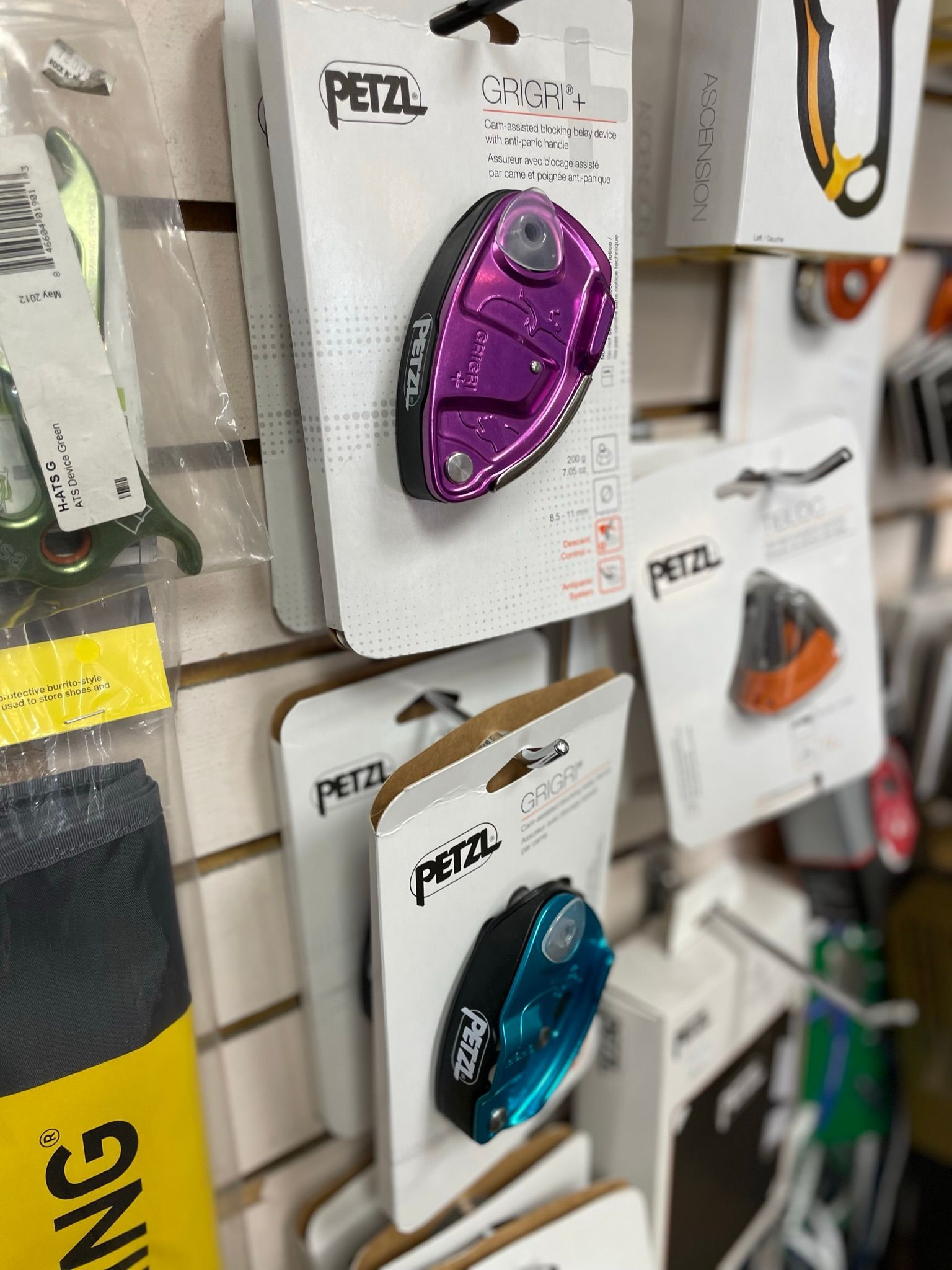 belay devices in rock and roll shop