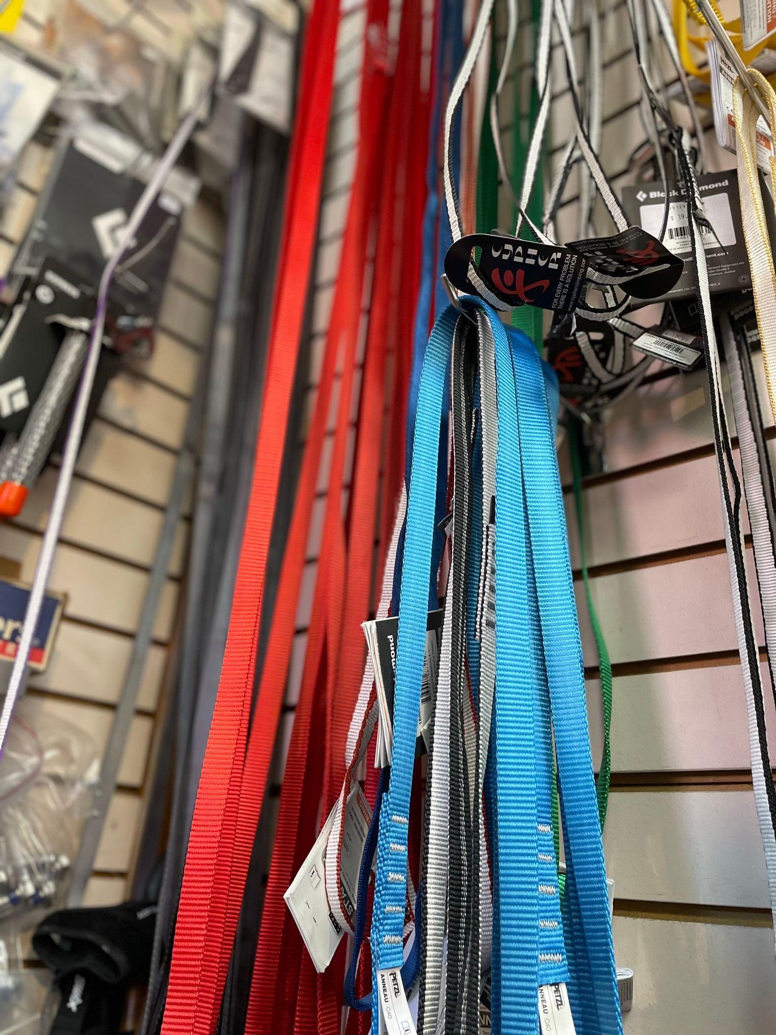 climbing slings in rock and roll shop
