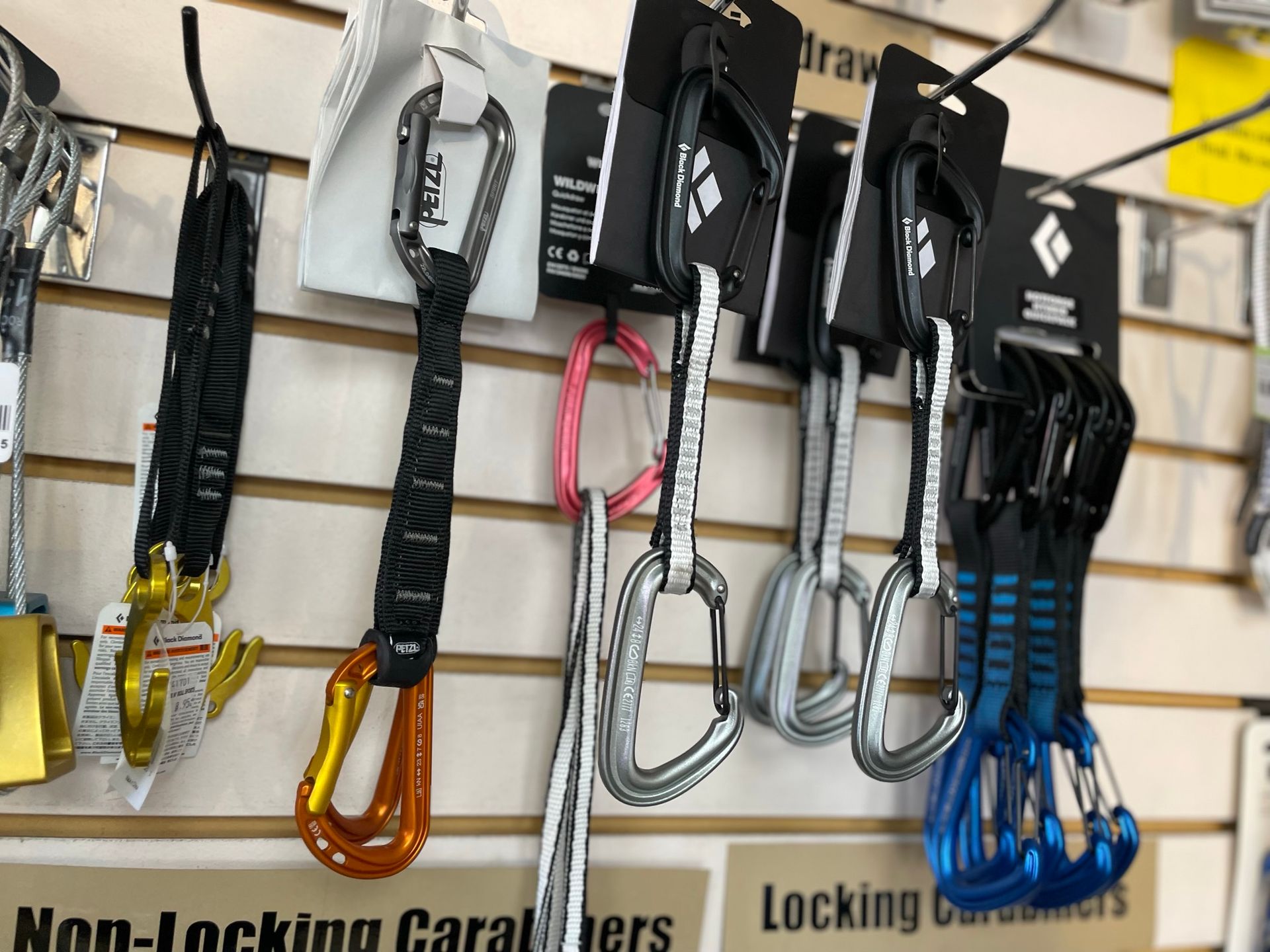 climbing quick draws in rock and roll shop