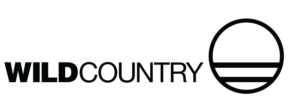 A black and white logo for wild country with a circle in the middle.