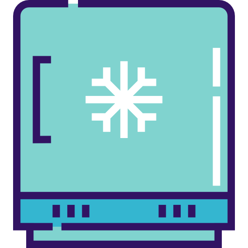 An icon of a refrigerator with a snowflake on it.