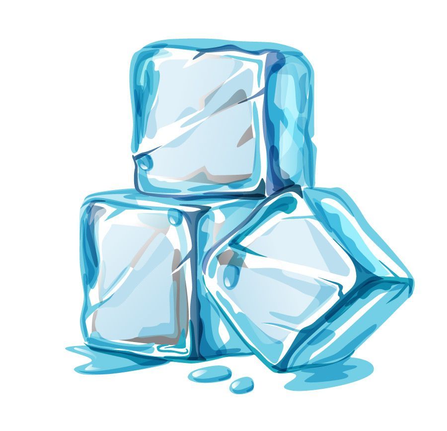 Three ice cubes are stacked on top of each other on a white background.