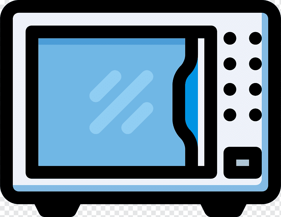 A cartoon illustration of a microwave oven with a glass door.