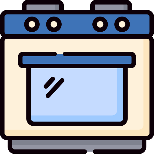 A cartoon illustration of an oven with a glass door.