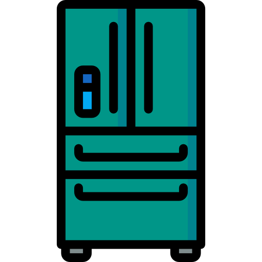 A blue refrigerator free icon on a white background