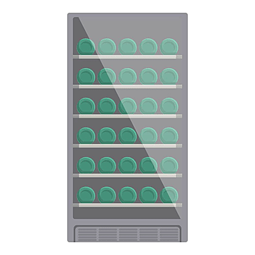A refrigerator filled with green plates on a white background.