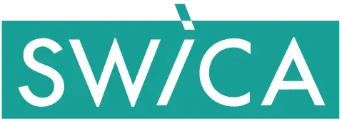 SWICA-Logo in weißer Schrift auf türkisfarbenem rechteckigem Hintergrund.