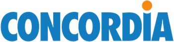 Blauer Text „CONCORDIA“ mit einem kleinen orangefarbenen Kreis über dem Buchstaben „D“.