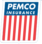 PEMCO Insurance logo: Shield with red and white stripes and blue top with 