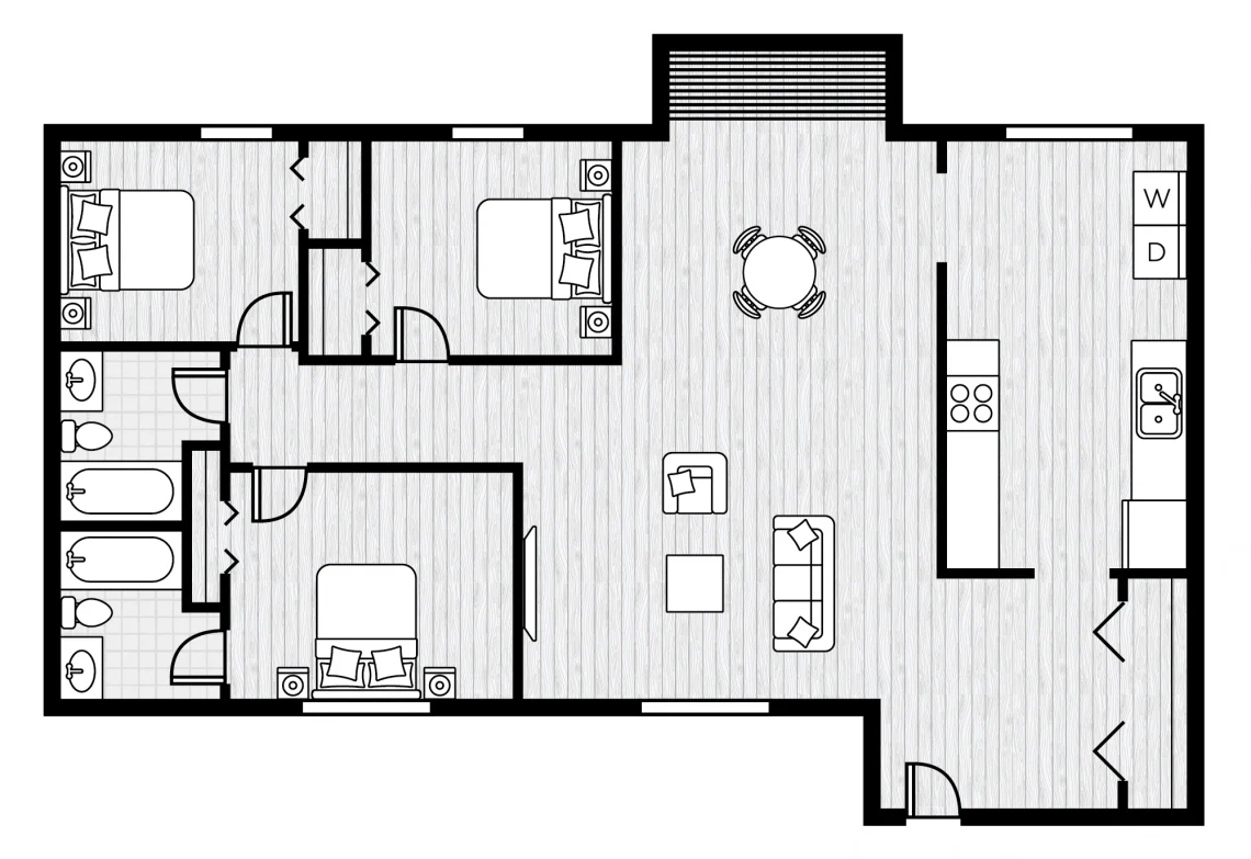 A black and white floor plan of a house.