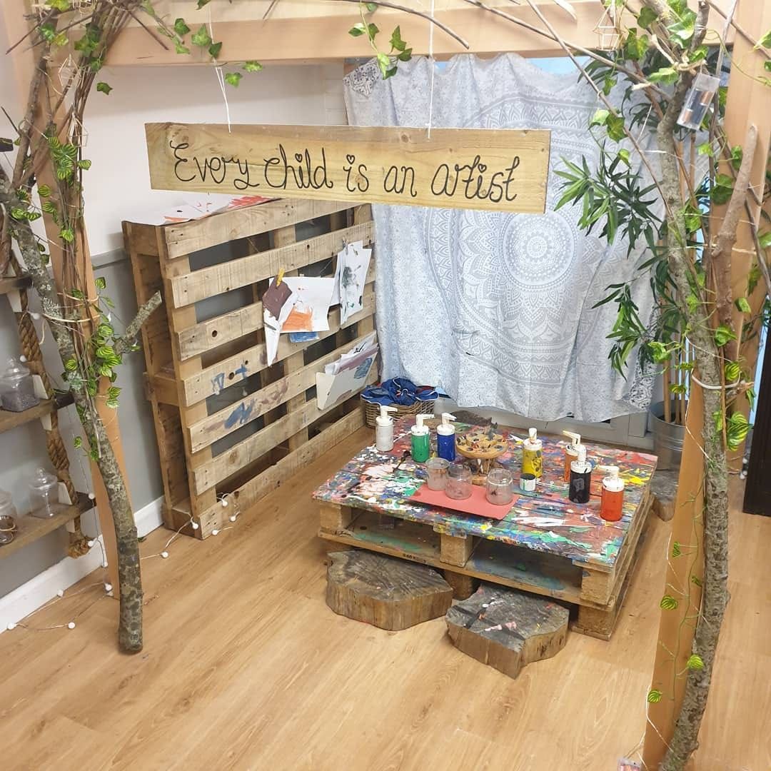 A room with a sign that says 