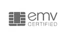 A black and white logo for a company called emv certified.