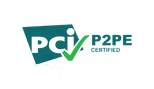 A pci p2pe certified logo with a green check mark.