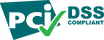 The pcv dss compliant logo has a green check mark on it.