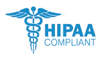 A hipaa compliant logo with a caduceus on a white background.