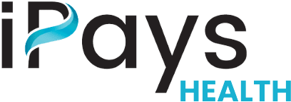 The logo for ipays health is black and blue with a blue ribbon.