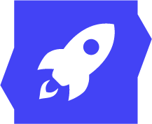 A white rocket is flying through the air on a blue background.