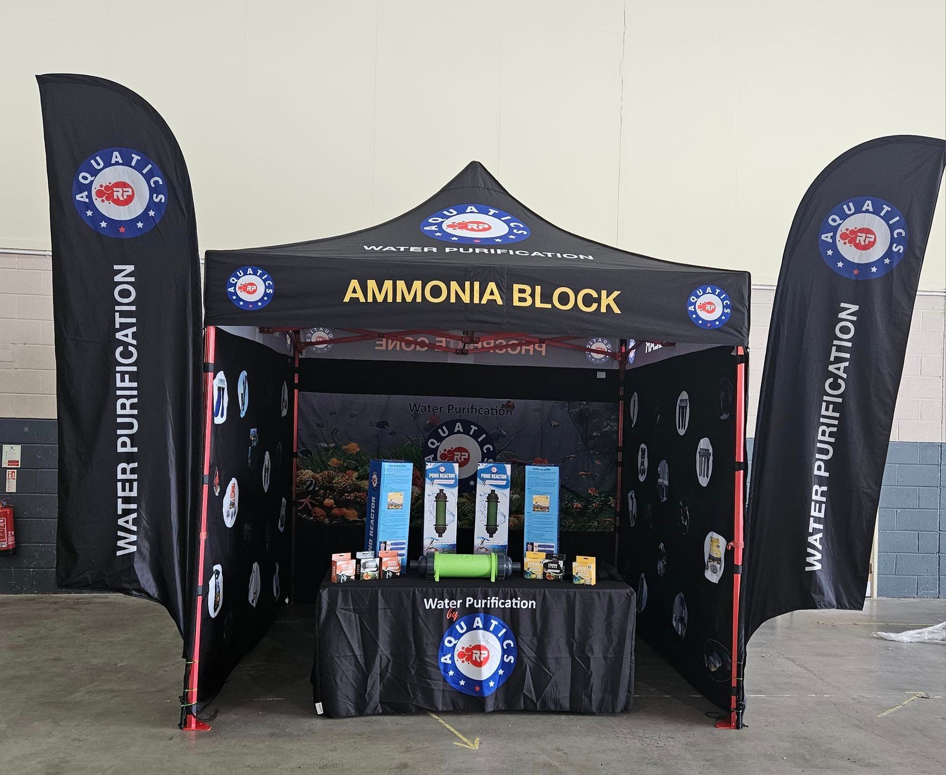 A tent with ammonia block written on it