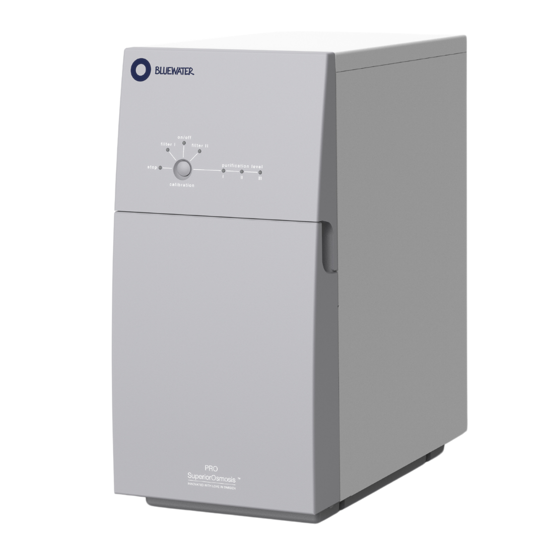 A white box with a blue logo on it is sitting on a white surface.