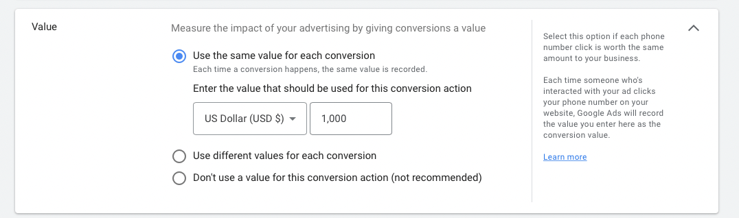 google ads conversion values