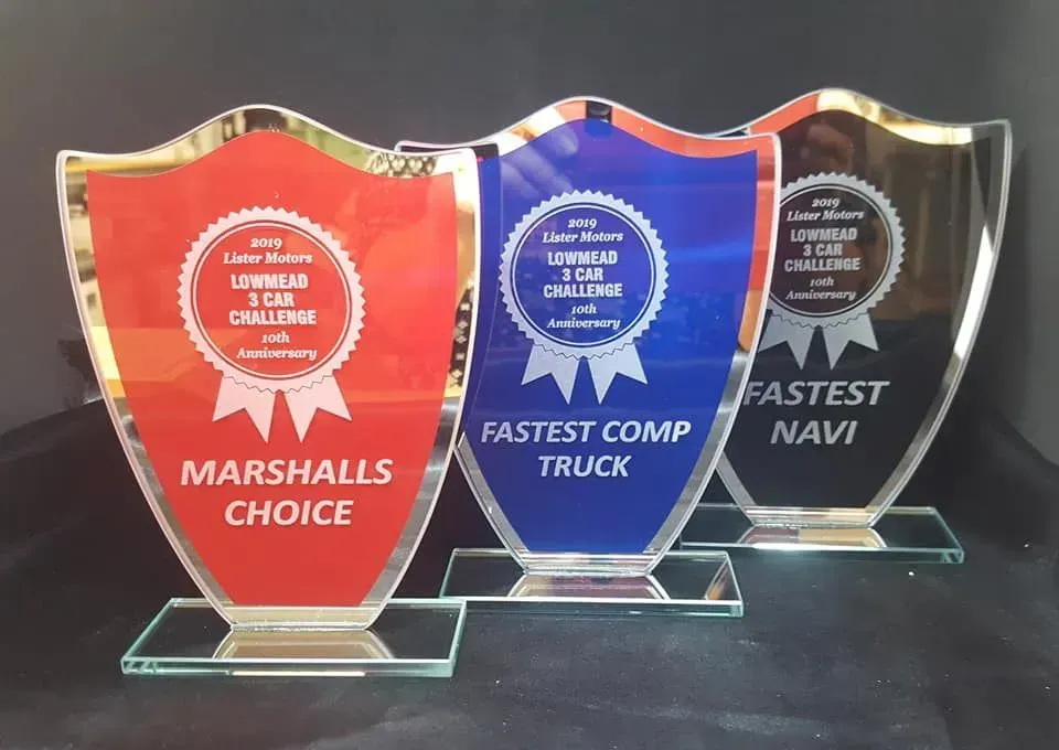 Three trophies for marshals choice fastest comp truck and fastest navi