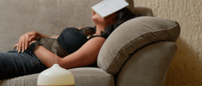 A woman relaxing with Aromatherapy