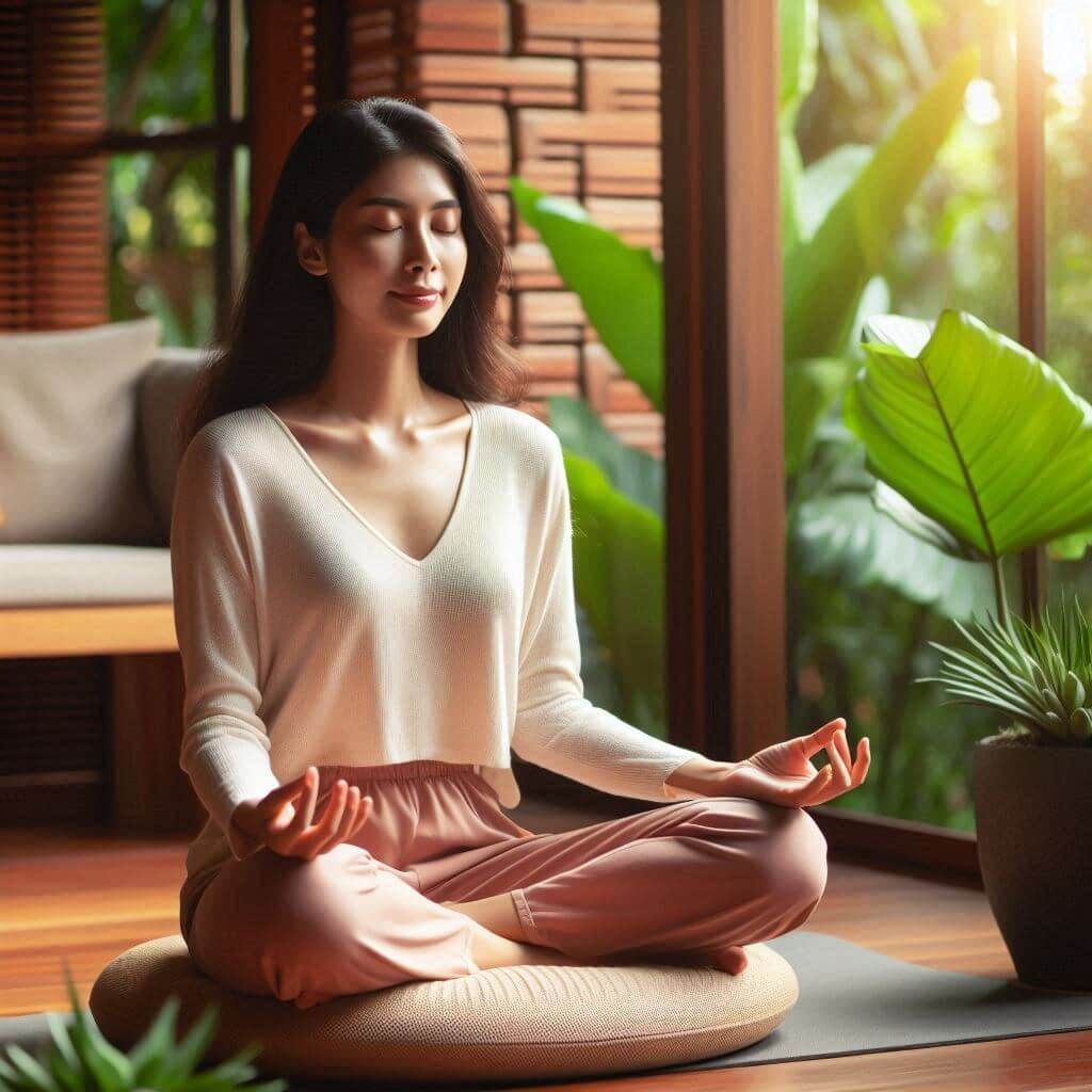 A healthy woman engaging in mindful movement techniques.