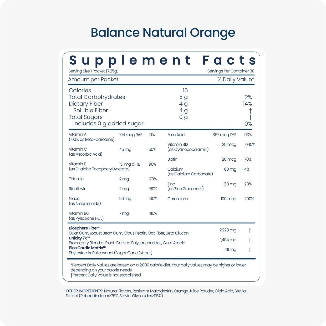 a picture of Unicity balance supplement ingredients.