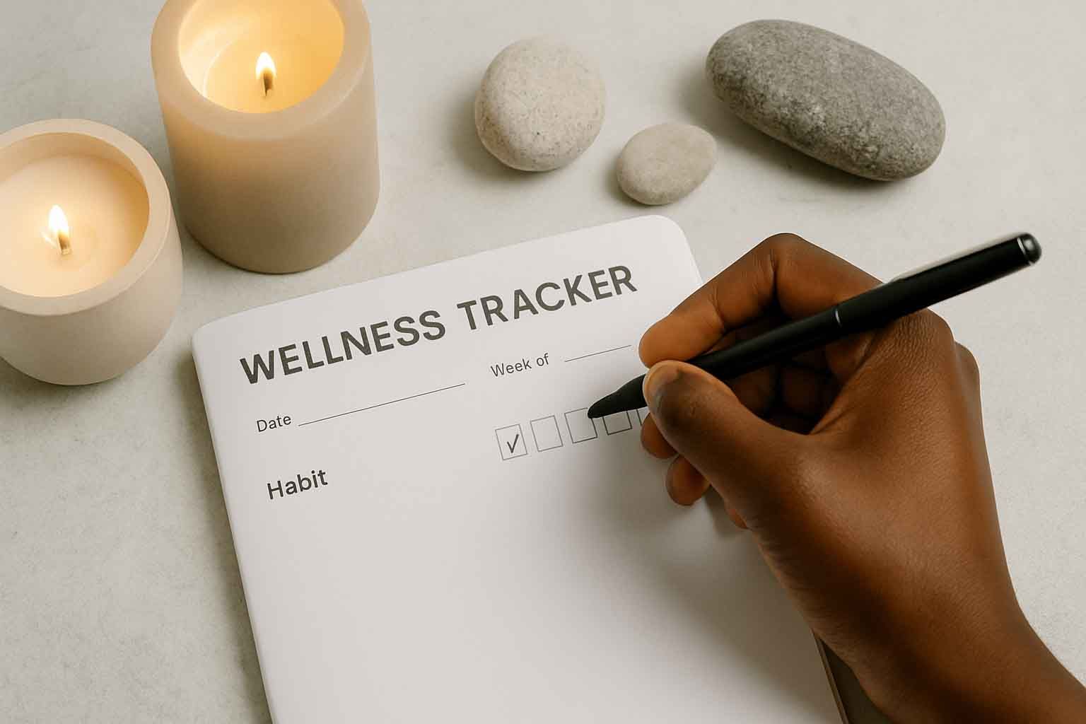 Tracking daily progress during a gentle holistic spring detox using a wellness journal or printable tracker