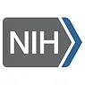 A logo for nih with a blue arrow pointing to the right.