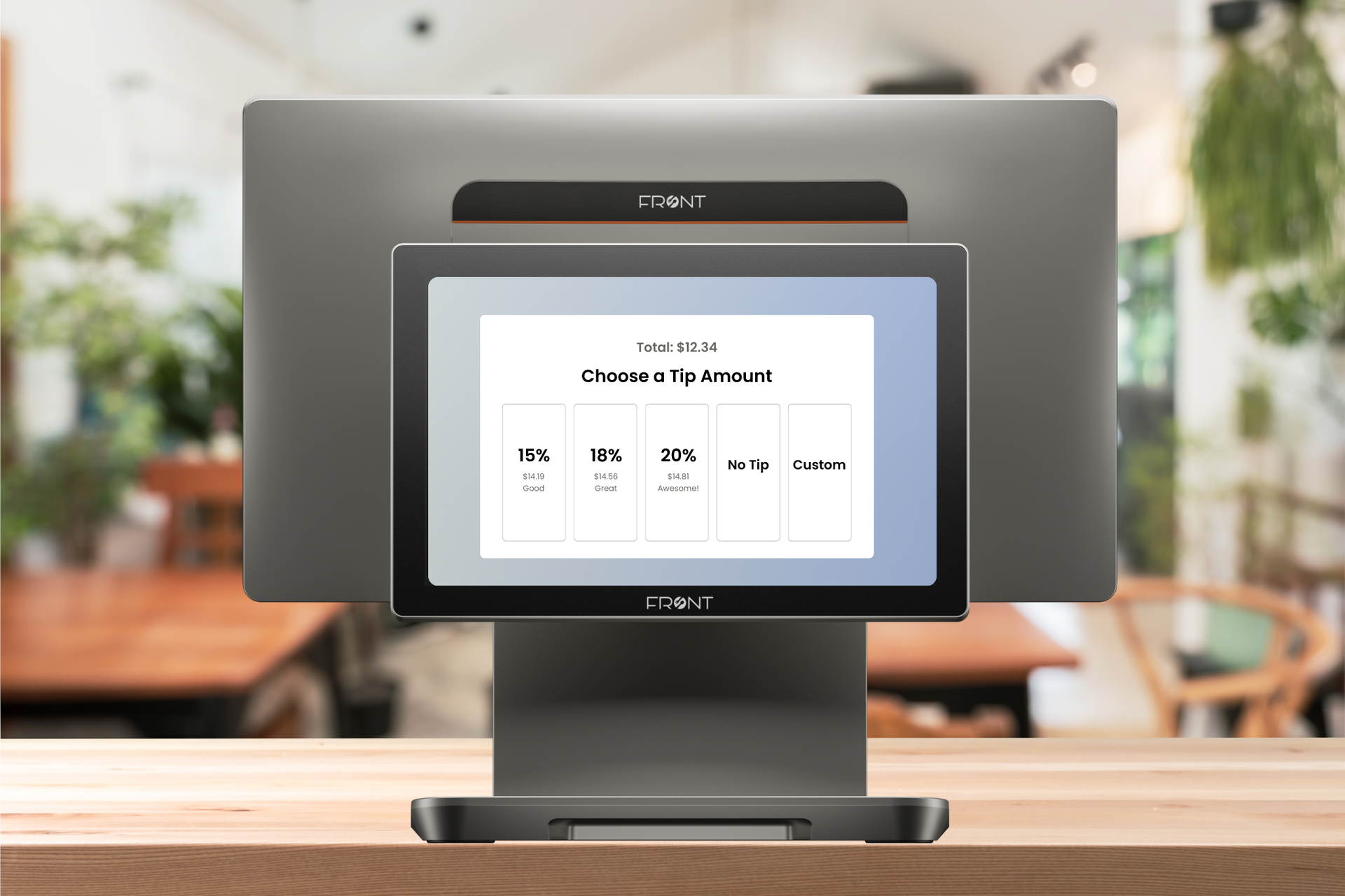 front station customer display screen of adding tip selection