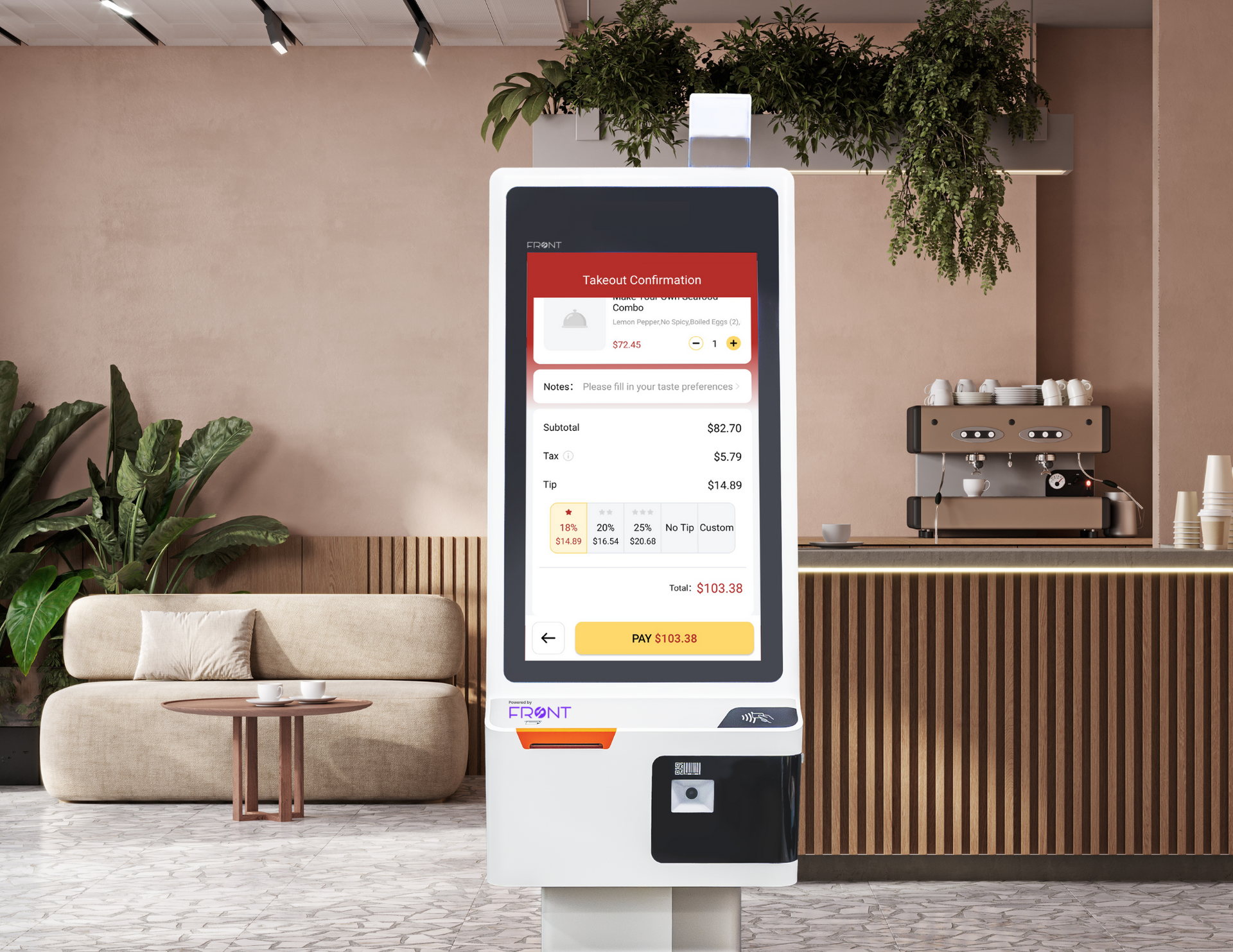 restaurant kiosk in cafe placing order interface