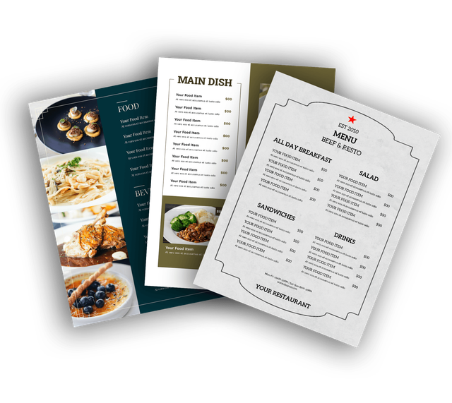 bar food menu templates