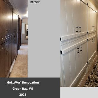 A before and after photo of a hallway renovation in Green Bay, WI.