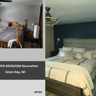 A before and after photo of a bedroom renovation in Green Bay, WI.