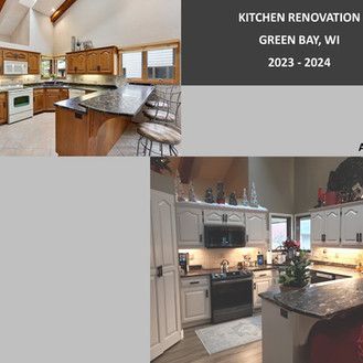 A collage of pictures of a kitchen renovation in Green Bay, WI.