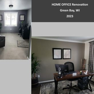 A before and after photo of a home office renovation in Green Bay, WI.