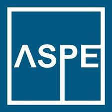 The logo for aspe is a blue square with white letters on it.