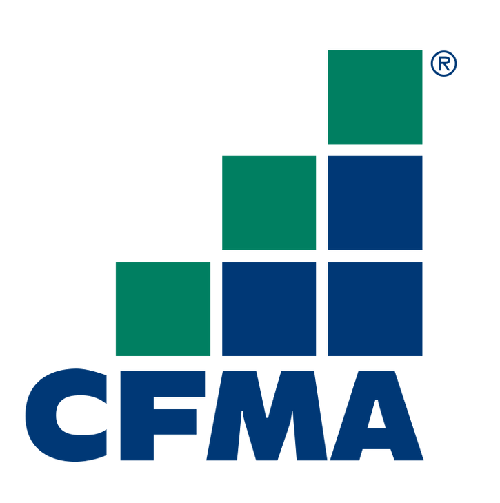 The logo for cfma is a blue and green stack of squares.