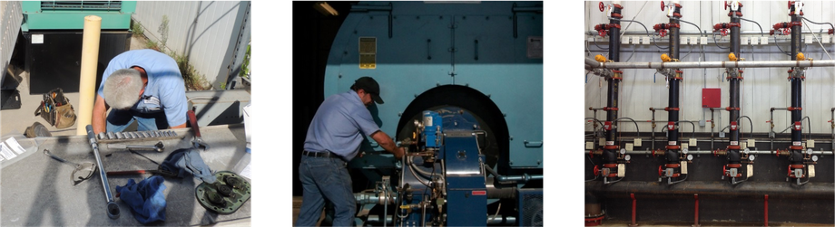 Three pictures of a man working on a machine