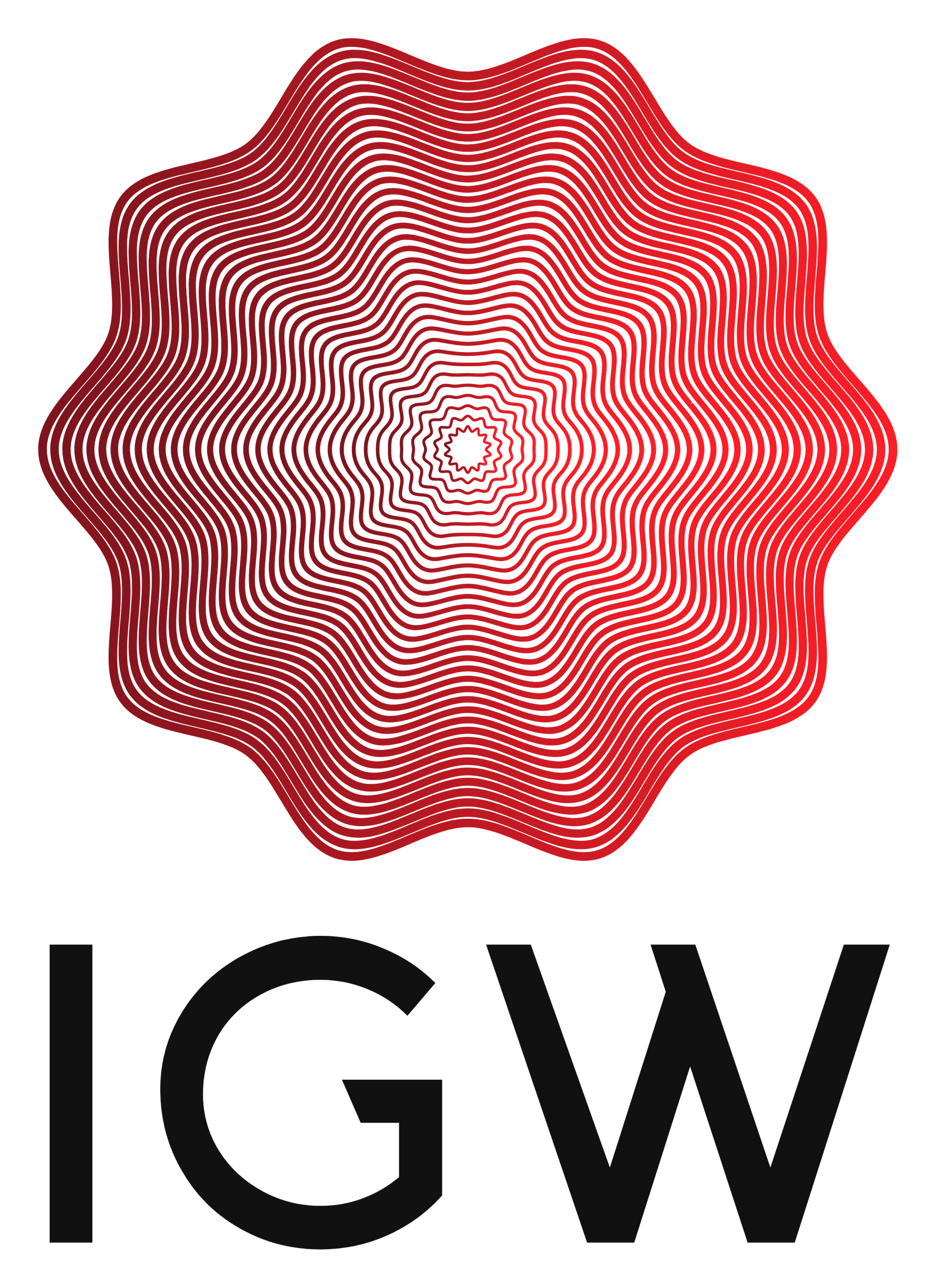 Red, textured, floral-like design above the letters 