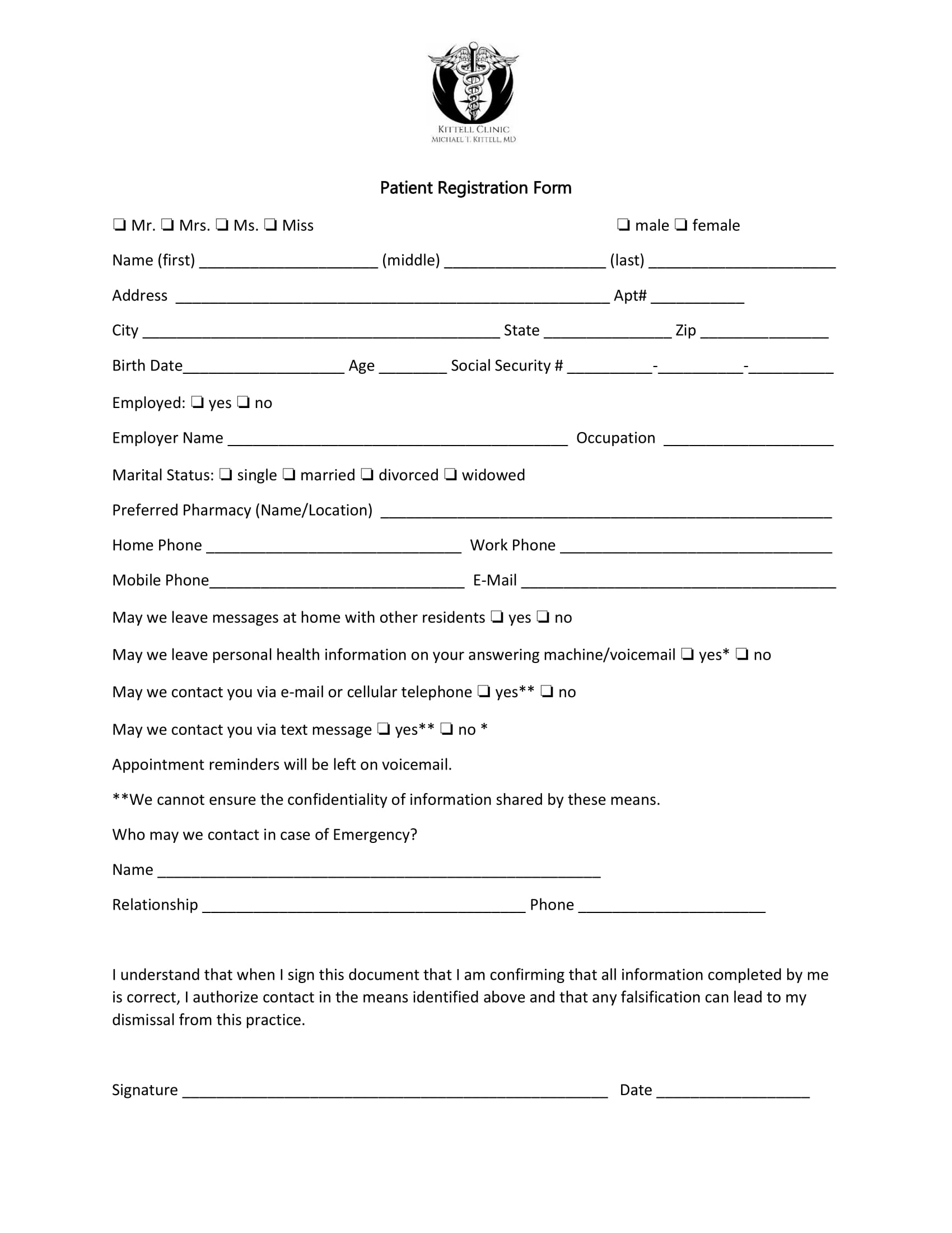 image of patient registration form