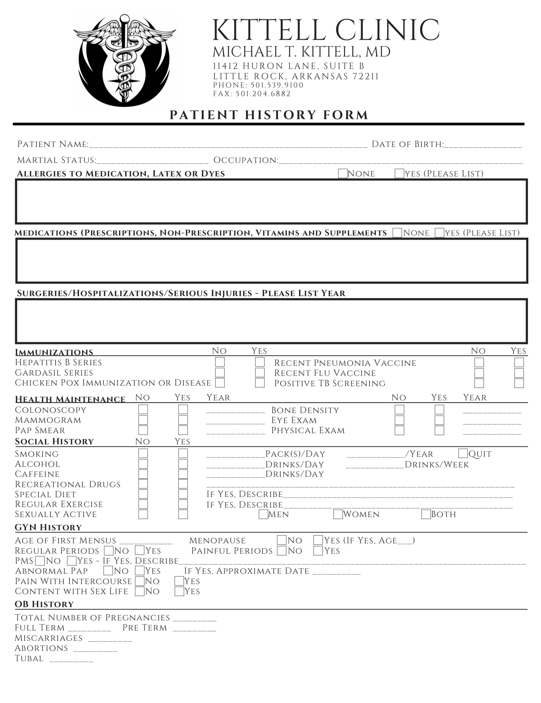 photo of patient history form for medical clinic