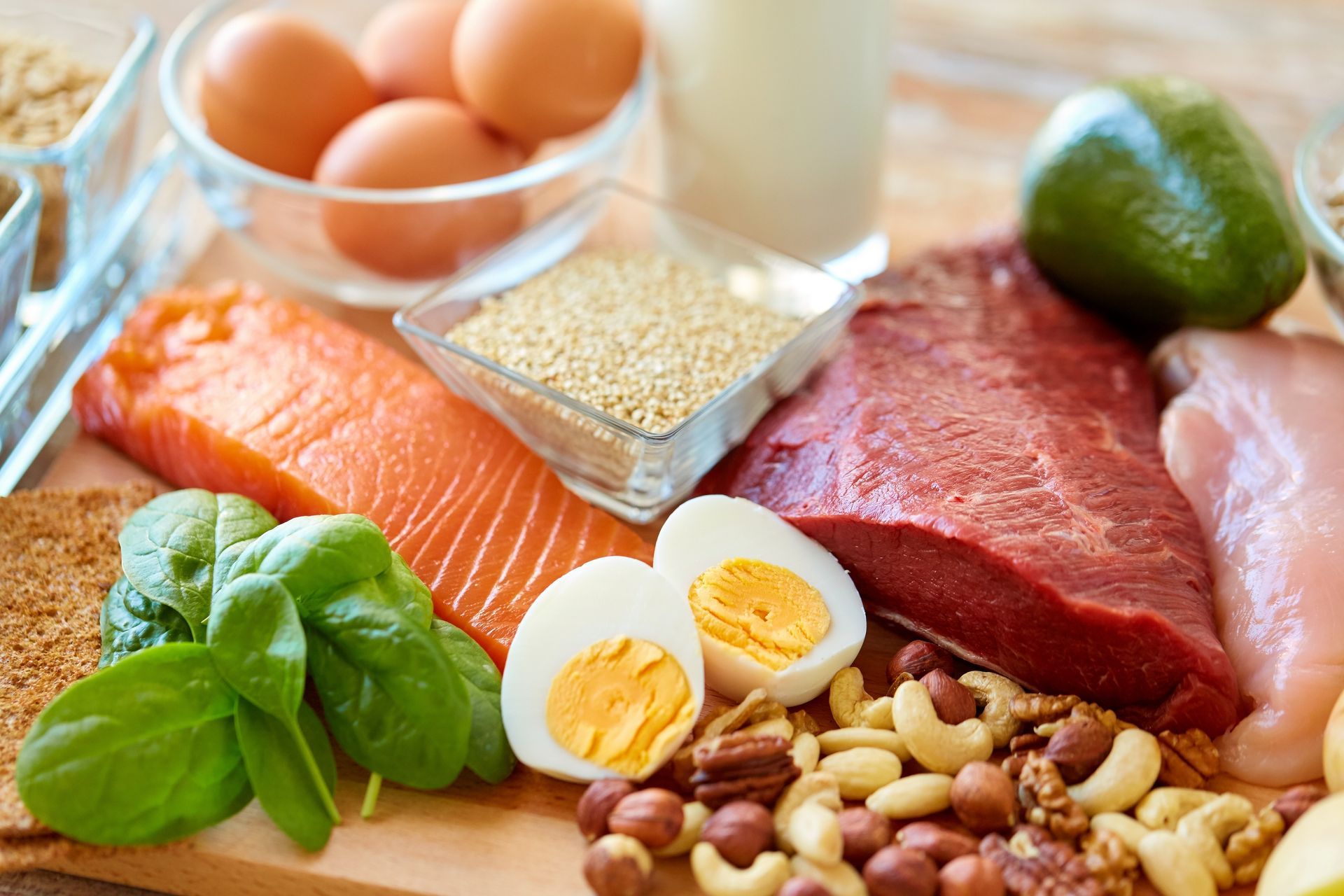 Spread of protein-rich foods for recipes 