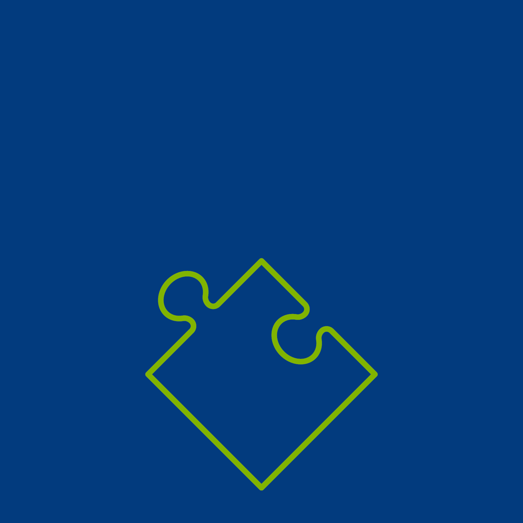 A line drawing of a puzzle piece on a blue background.