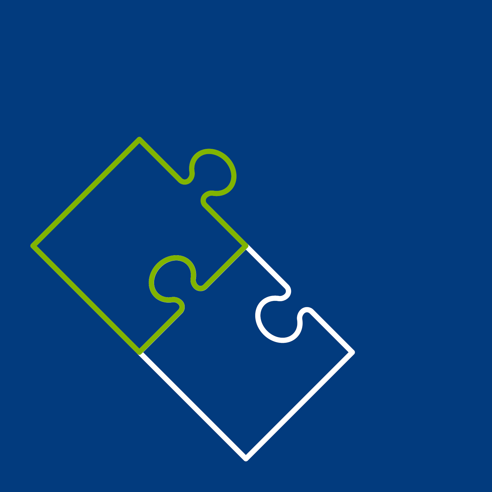 Two puzzle pieces are connected to each other on a blue background.