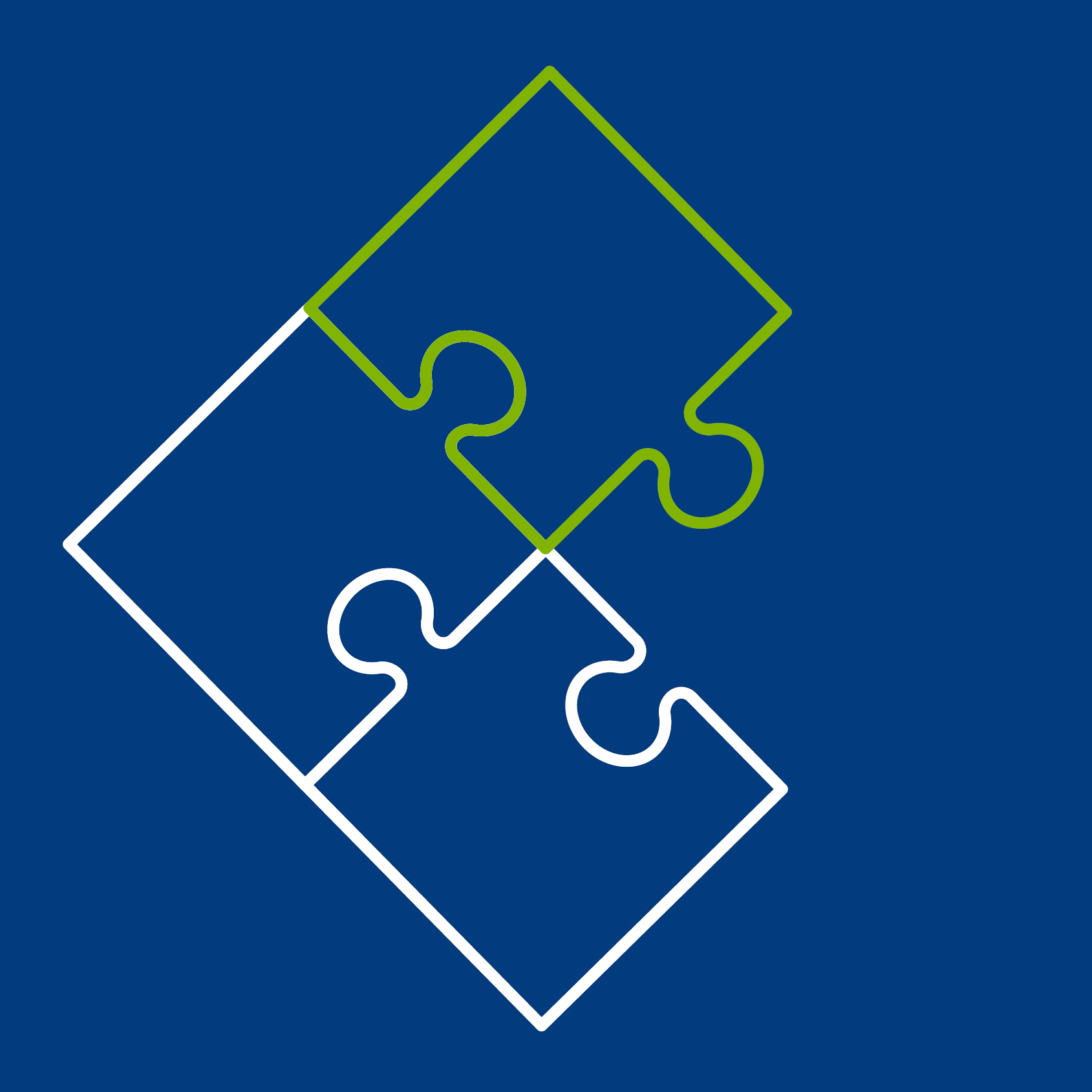 Two puzzle pieces are connected to each other on a blue background.