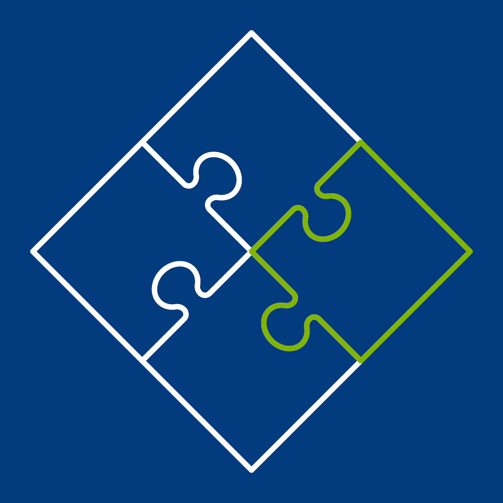 Two puzzle pieces are connected to each other on a blue background.