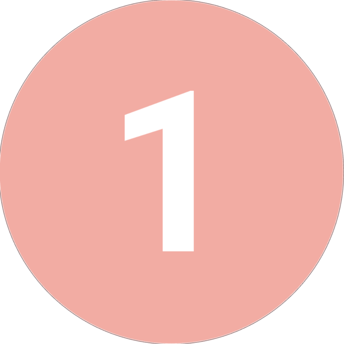 Weiße Zahl „1“ auf einem pfirsichfarbenen Kreis.