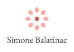 Simone Balatinac Fachärztin Logo von Simone Balatinac mit einem stilisierten Blumenmuster in Rosa und Braun über dem Namen.